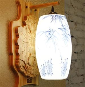 陶瓷中式壁灯 实木灯座SBD8808
