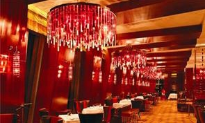 【酒店餐厅】优质不锈钢底盘+红色K9水晶挂件吊灯