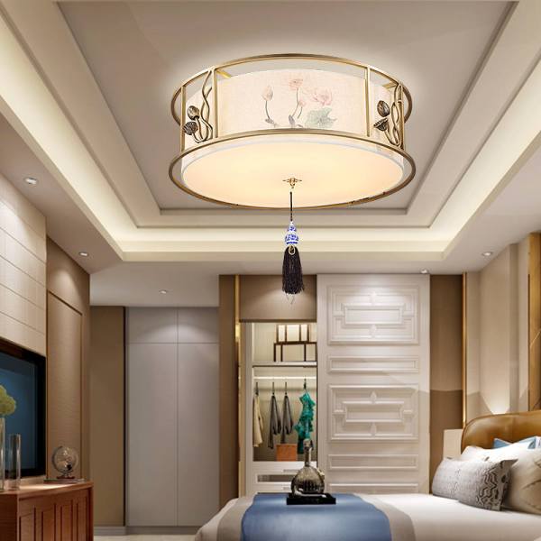 新中式卧室吸顶灯 古典中式 酒店客房吸顶灯 圆形布艺