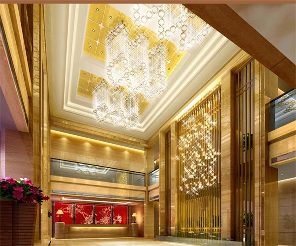 酒店大堂水晶灯工程案例效果图 灯具厂家定制 一站式设计