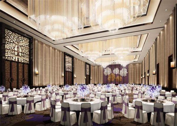 星级酒店大型宴会厅水晶灯具安装效果图 厂家灯光设计