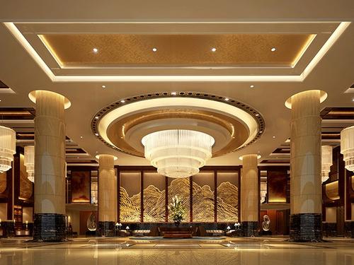 五星级酒店大堂多层水晶灯定制效果图 一站式灯具厂家安装