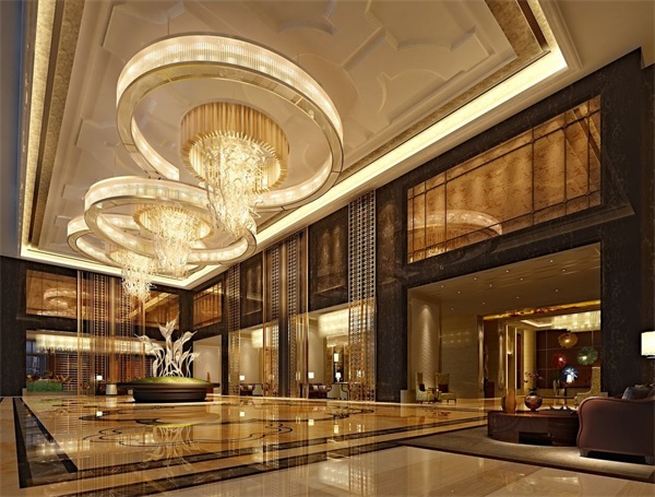 星级酒店大堂水晶吊灯设计定制效果图 灯具厂家一站式直供